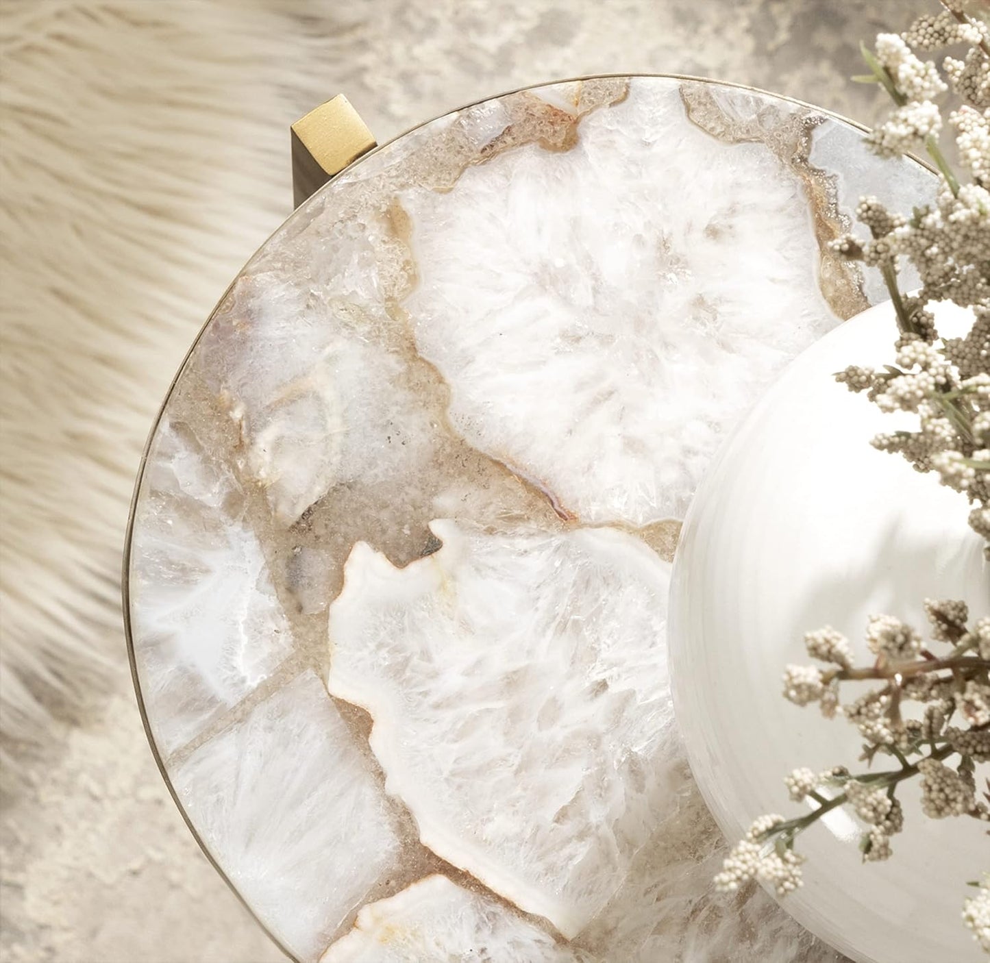 Kate and Laurel Aguilar Modern Drink Table; 9 x 9 x 23; Natural Stone and Gold; Genuine Quartz Accent Table for Small Spaces