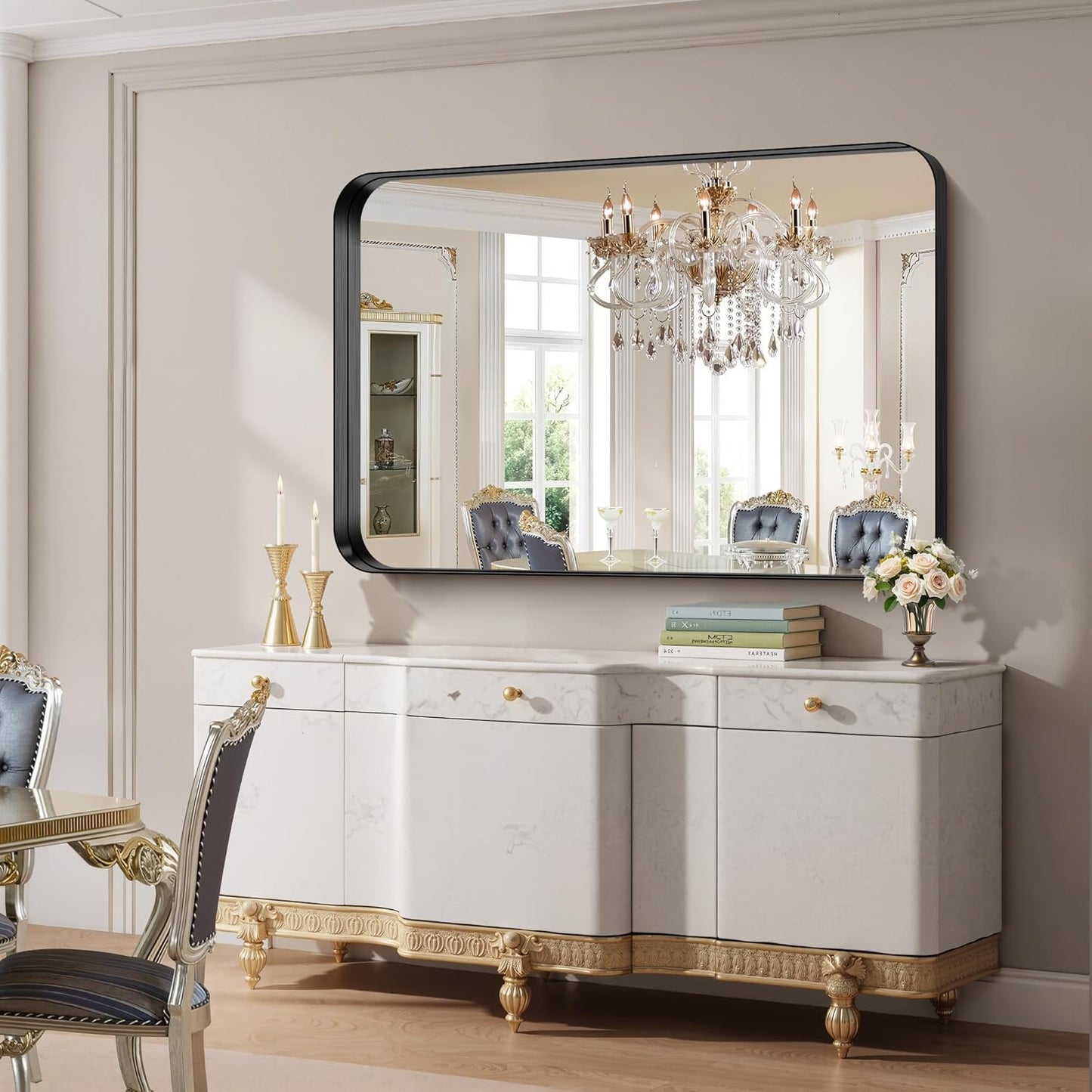 FORBATH 55x36 Inch Large Bathroom Mirror for Double Sinks, Brushed Black Deep Frame Wall Mirror with Rounded Corners, Anti-Rust Tempered Glass for Modern Farmhouse Vanity (Horizontal/Vertical)