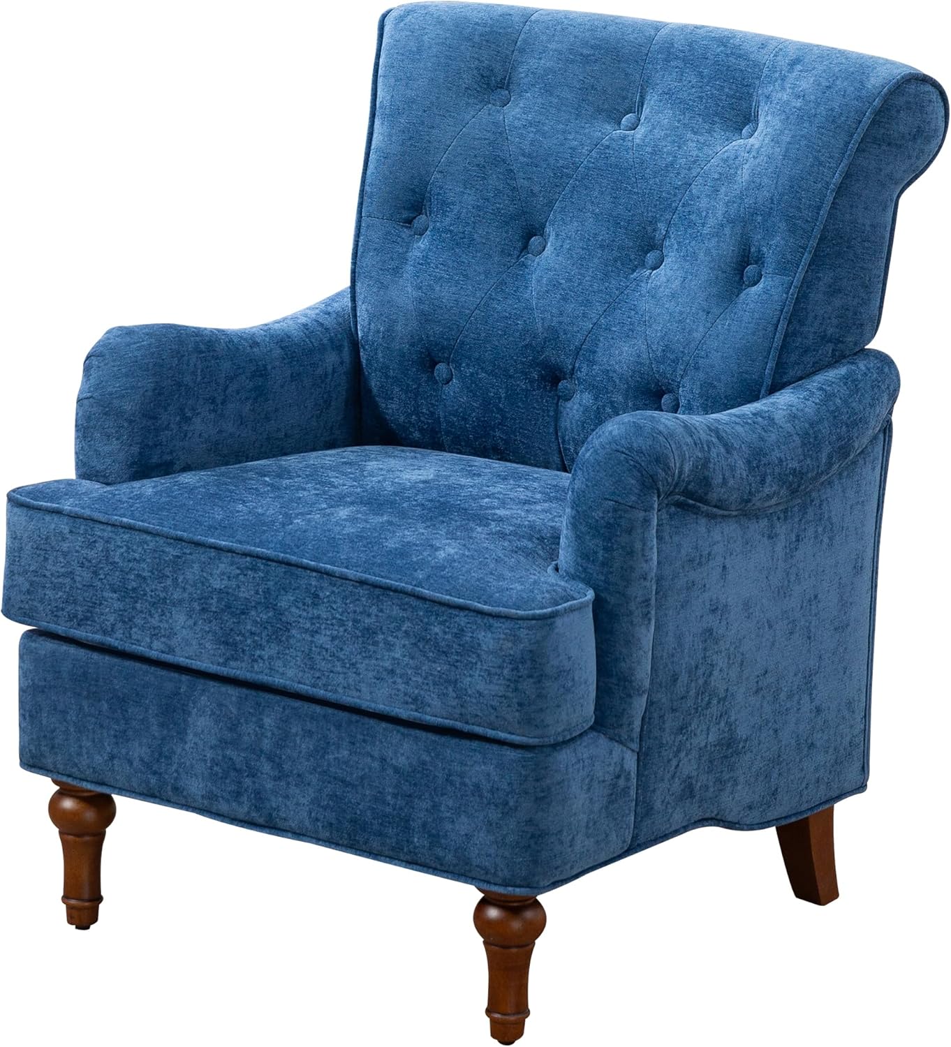 Ball & Cast Comfy Chenille Club Sofa Living Room Chairs,Accent Chair with Springs Cushions & Retro Wooden Legs,Reading Armchair for Bedroom,Office,Blue