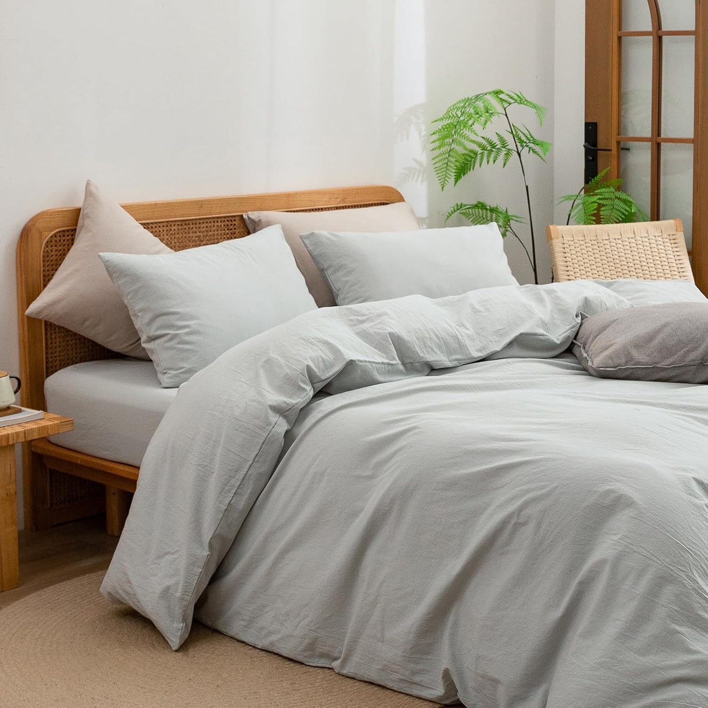 BESTOUCH Duvet Cover Set 100% Washed Cotton Linen Feel Super Soft Comfortable Chic Lightweight 3 PCs Home Bedding Set Solid Northern Droplet Grey Super Queen