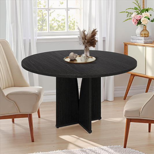 Round Dining Table for 4, 39 Inch Small Dinner Table Farmhouse Wooden Circle Kitchen Tables with Cross Base for Dining Room, Kitchen, Living Room, Black