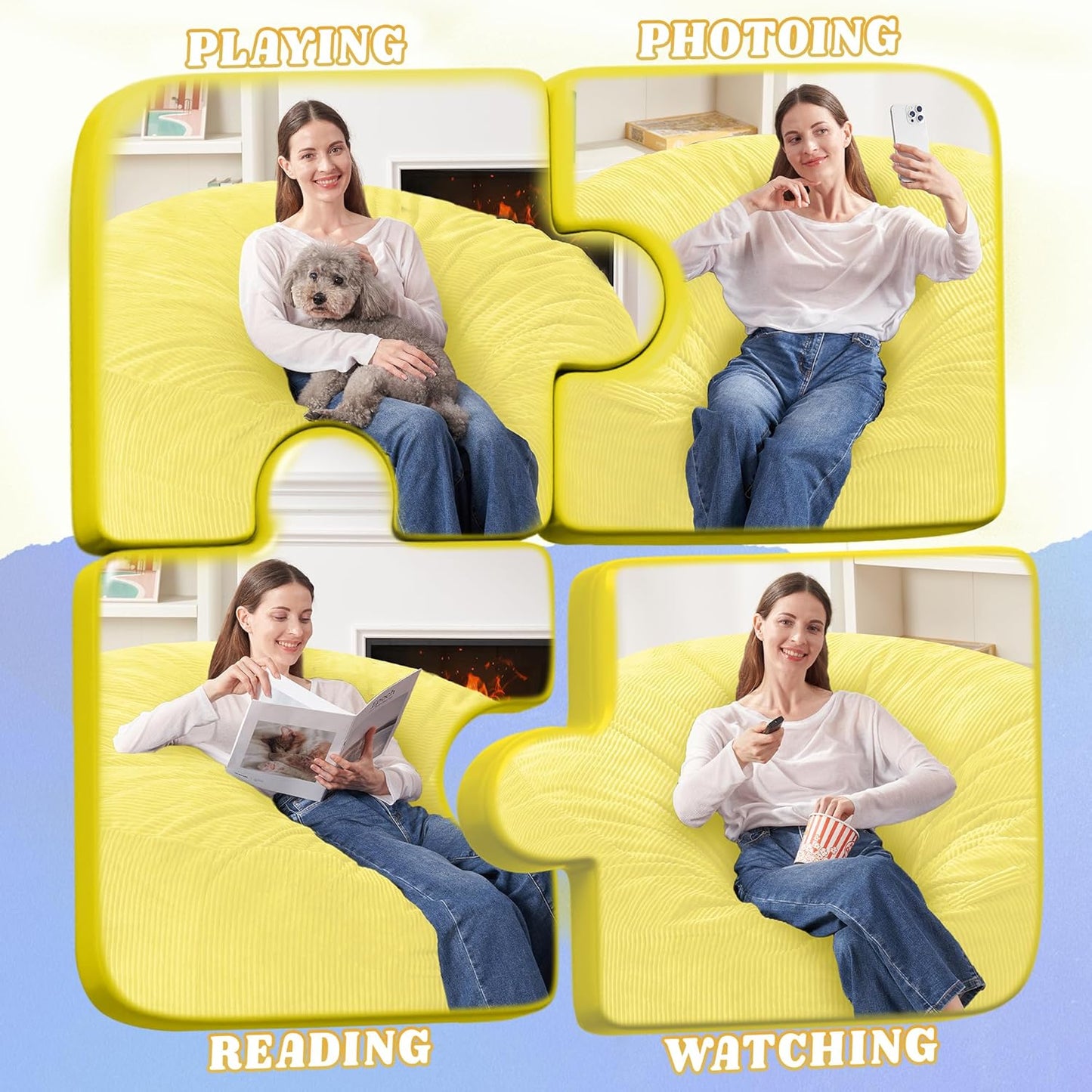 HABUTWAY 3FT Bean Bag Chair,Giant Bean Bag Chairs for Adults,Big Bean Bags with Memory Foam Filled, Large Beanbag Chairs with Soft Corduroy Cover-Yellow