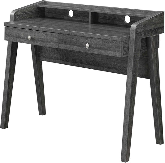 Convenience Concepts Newport Deluxe 2-Drawer Desk with Shelf, Weathered Gray