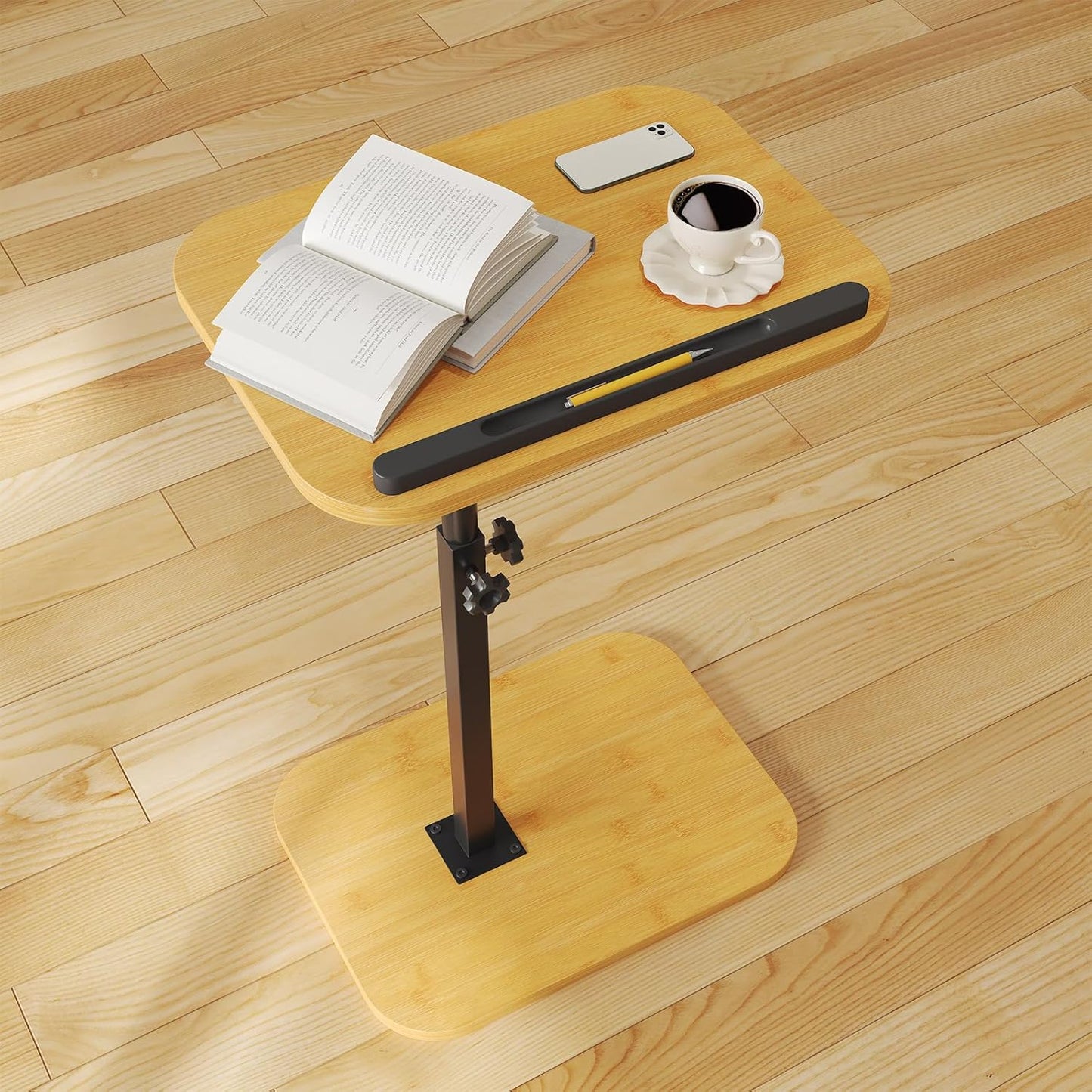 Sofa Couch Arm Table Tv Tray Small Bed Stand C Shaped Side End Tables for Living Room, Bedroom, Natural