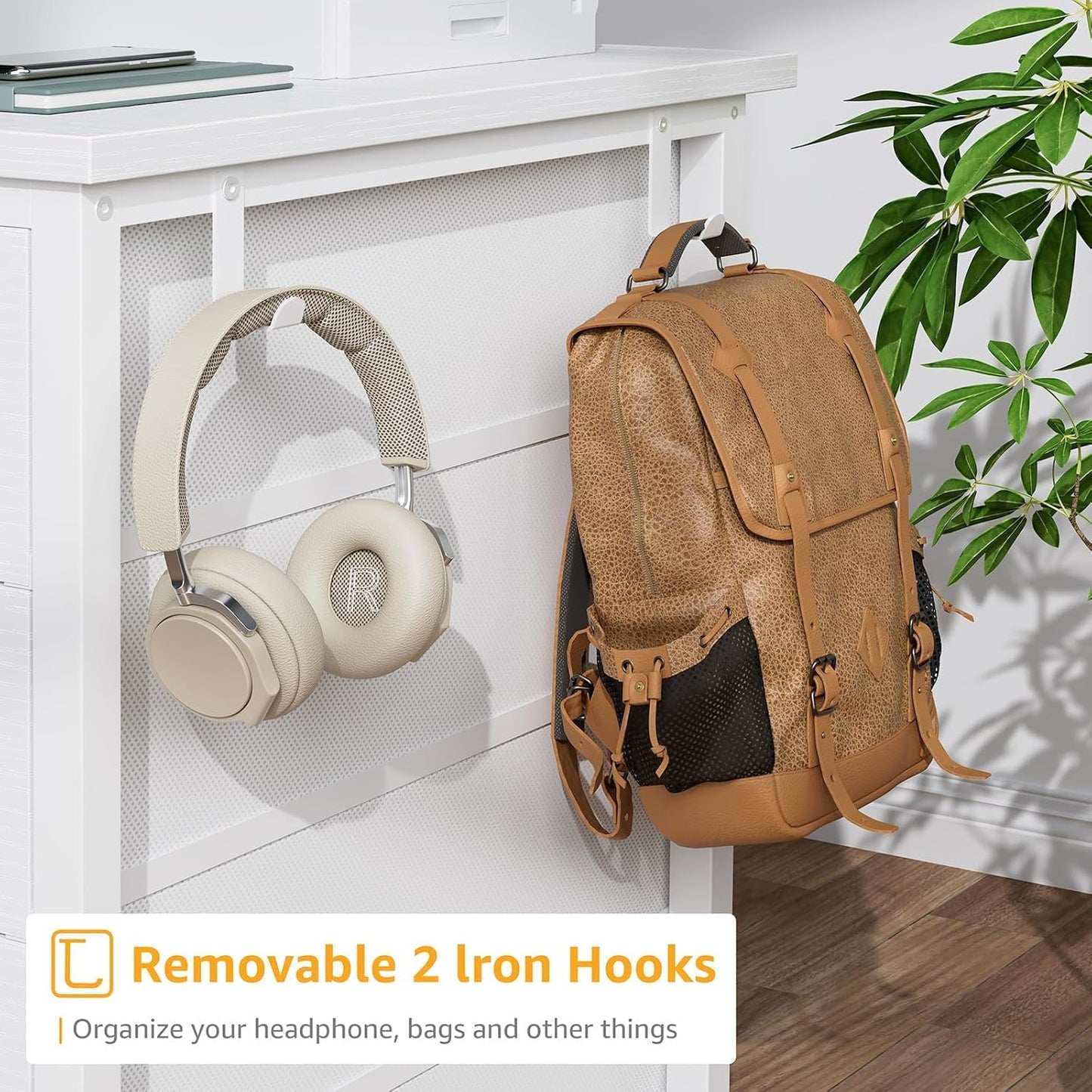 White Vanity Desk No Mirror - 47 Inch White Office Computer Desk with 8 Fabric Drawers on Both Sides for Girls, Makeup Work Writing Study Desks, Vanity Table No Mirror for Bedroom