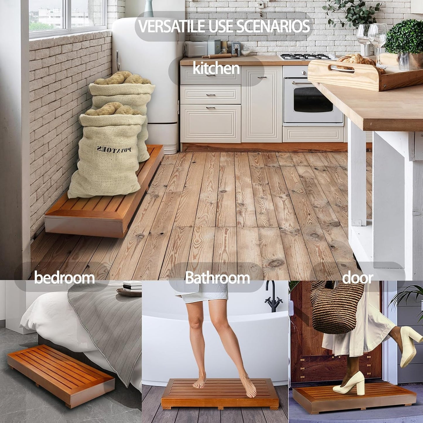 3.15" One Step Stool for Elderly (No Assemble Required)- Friendly Acacia Wood High Riser Step Stool for Bed - Wooden Mobility Stepping Stools for Adults, Kids/Bedside, Bathroom, Kitchen, Garden