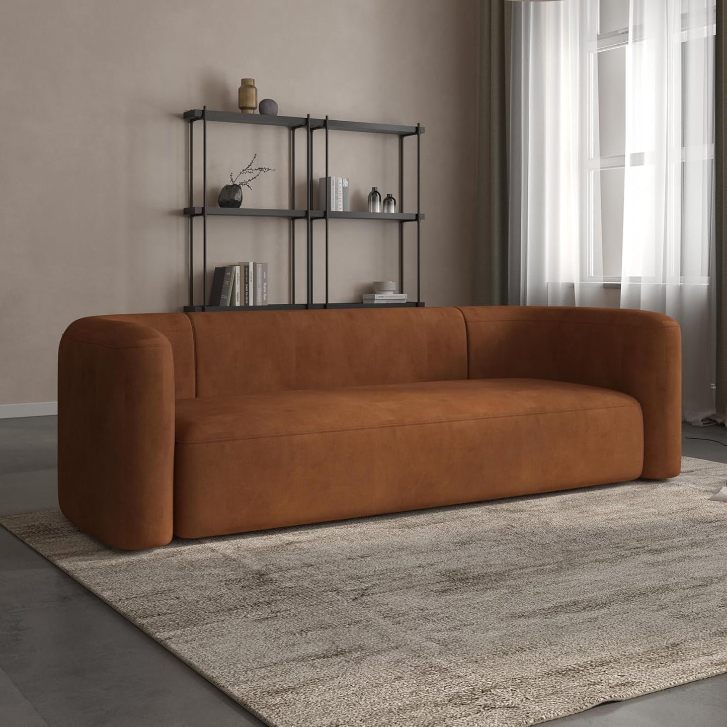 Acanva Luxury Modern Tight Curved Back Velvet Sofa, Minimalist Style Comfy Couch for Living Room Apartment, 3 Seater, Tangerine