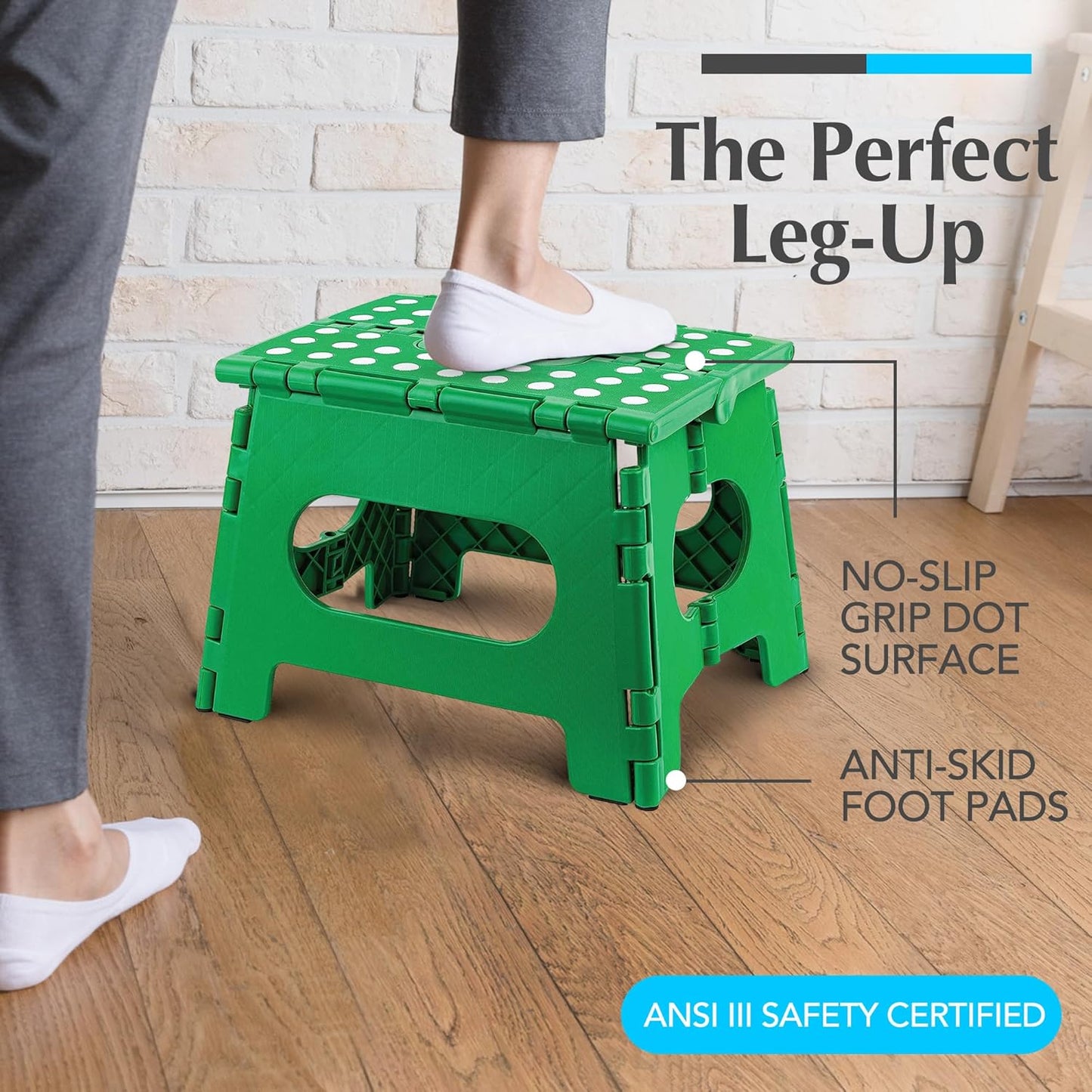 Handy Laundry Folding Lightweight Step Stool - Sturdy Enough to Support Adults and Safe Enough for Kids - Opens Easy with One Flip - Great for Kitchen, Bathroom or Bedroom (Green)