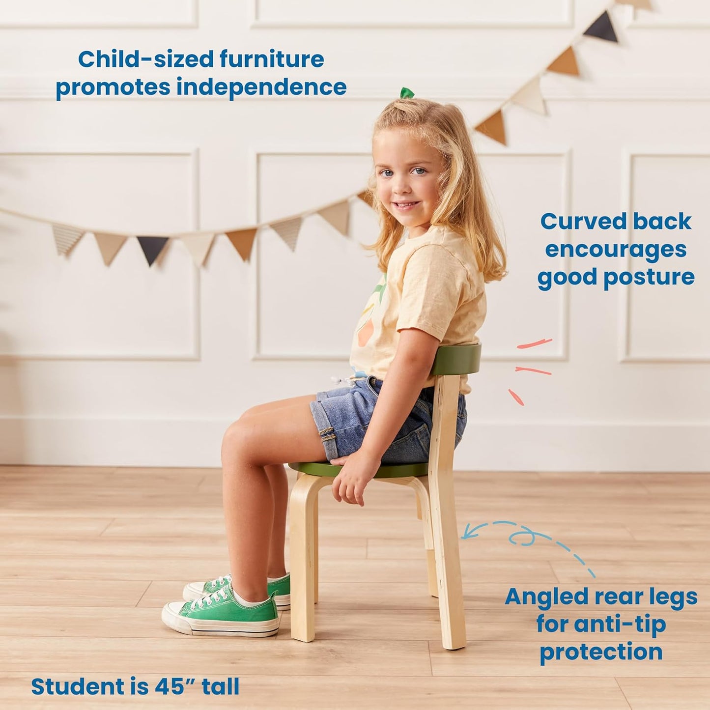 ECR4Kids Bentwood Round Table and Curved Back Chair Set, Kids Furniture, Earthtone, 5-Piece