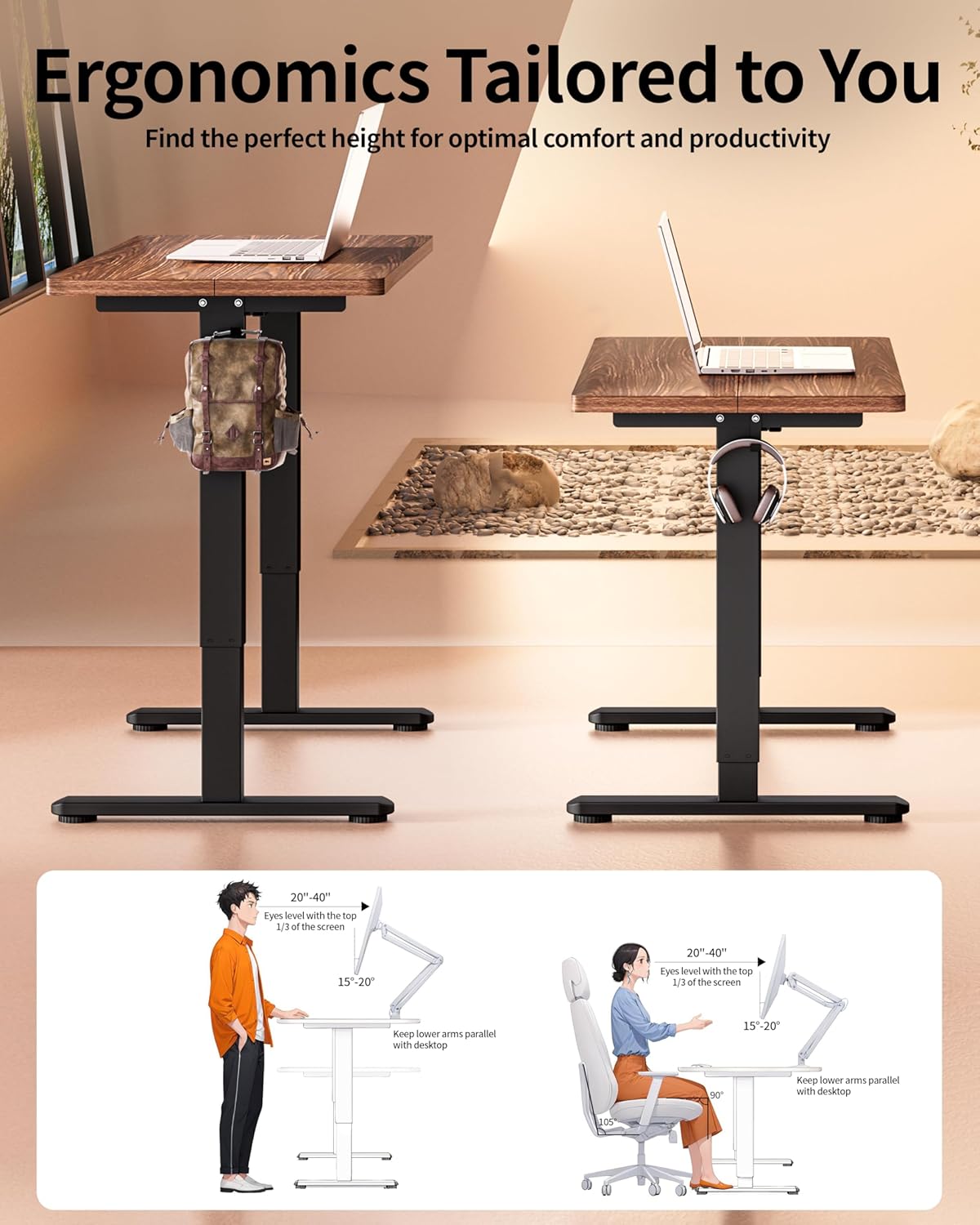 BIZUM Standing Desk Electric Adjustable Computer Desk-Stand up Desk Office Gaming Home Office Memory Desks 48x24 inches Wild Walnut
