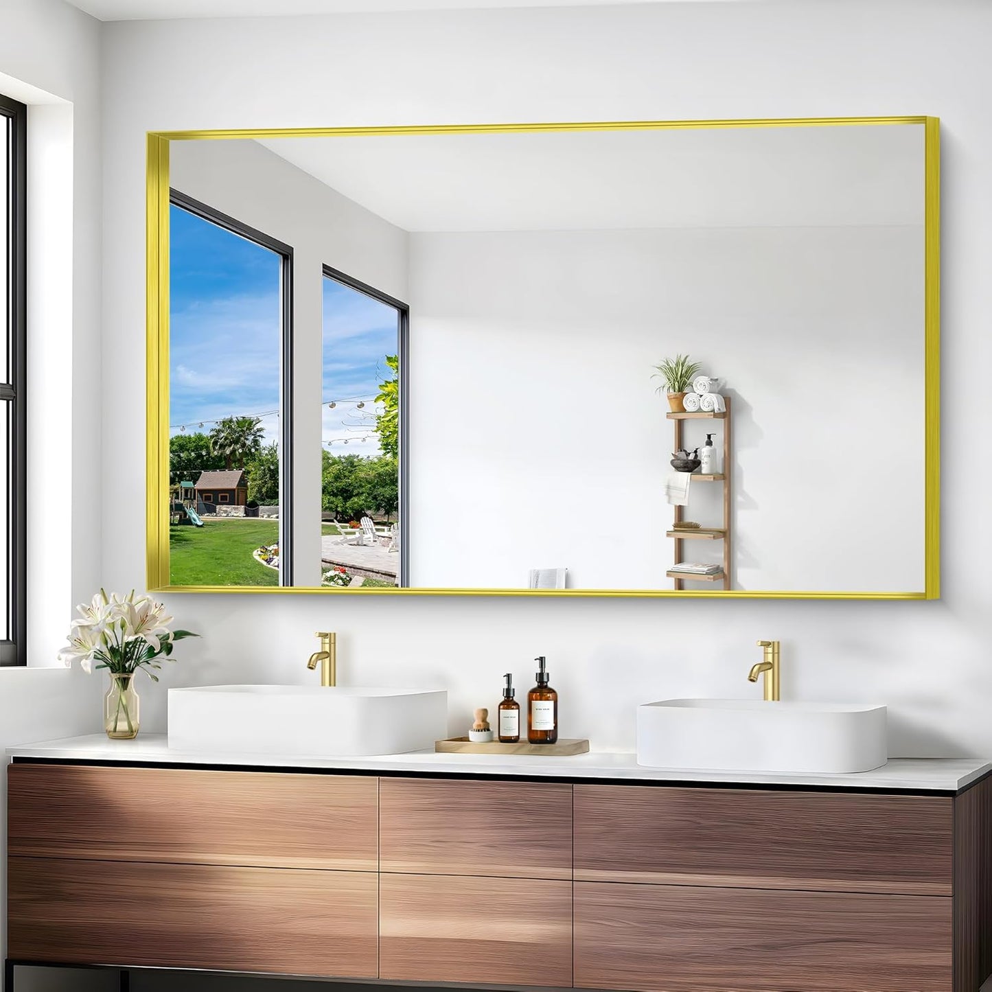 Gold Bathroom Mirror, 36x60 Inch Rectangular Deep Frame Mirror, Large Wall Mounted Bathroom Vanity Mirror Over Sink for Bedroom,Restroom, Living Room, Hangs Vertically or Horizontally