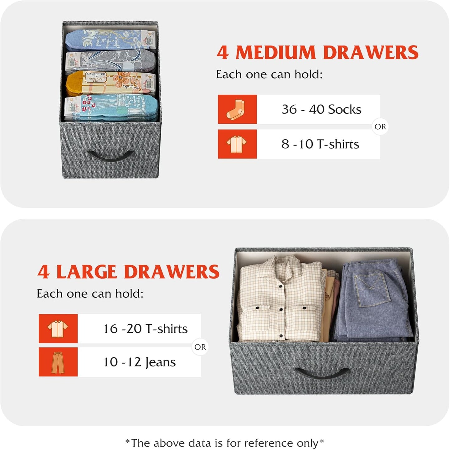 WLIVE Dresser for Bedroom with 8 Drawers, Wide Fabric Dresser for Storage and Organization, Chest of Drawers, Dressers for Living Room, Closet, Hallway, Dark Grey