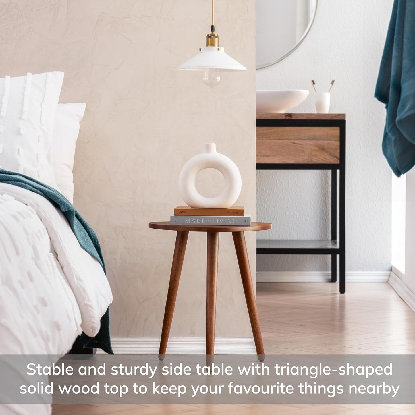 MH London Tri Pin Side Table I Handmade Natural Mango Wood, Naturally Moisture Resistant, Maintenance Free I 16" x 16" x 18" I Tora, Walnut