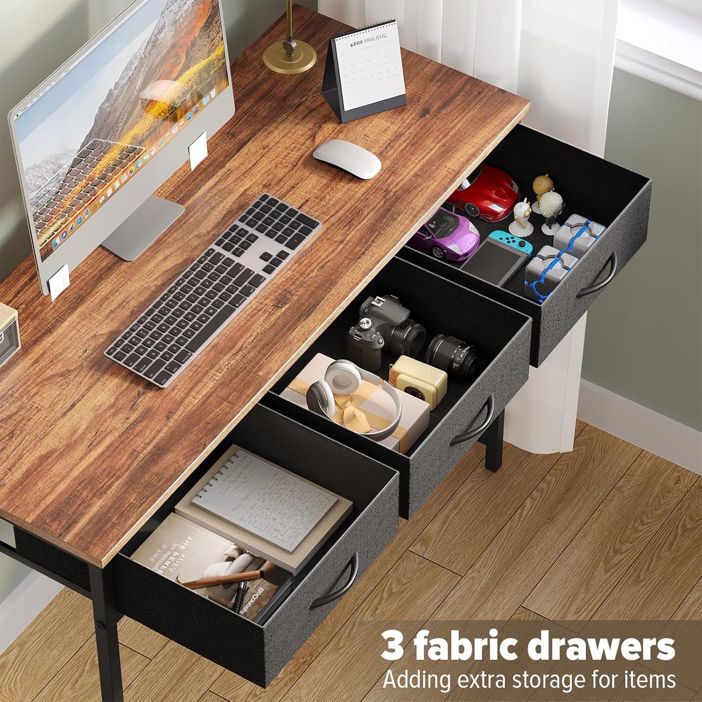 WOHOMO Computer Desk with Drawers, 39.3 Inch Bedroom Desk with Storage, Home Office Desk for Room Spaces, Modern Work Writing Study Tables, Rustic