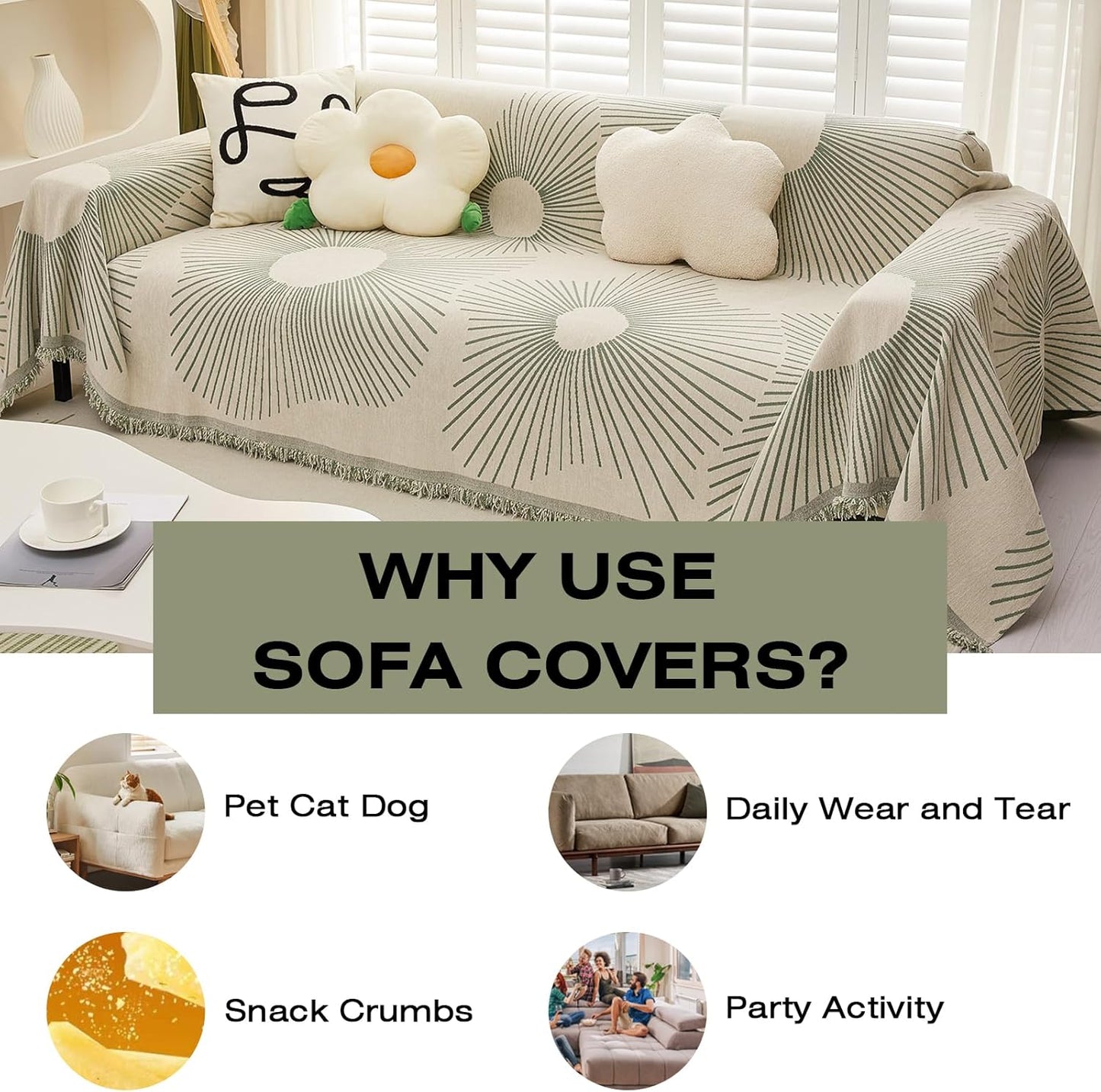 STACYPIK Chenille Boho Geometric Striped Sofa Cover Dogs Couch Cover L Shape Protector for 3 Cushion Couch Sofa Cover Sofa Slipcover for Living Room Multi-Use Bed Blanket-71X118IN