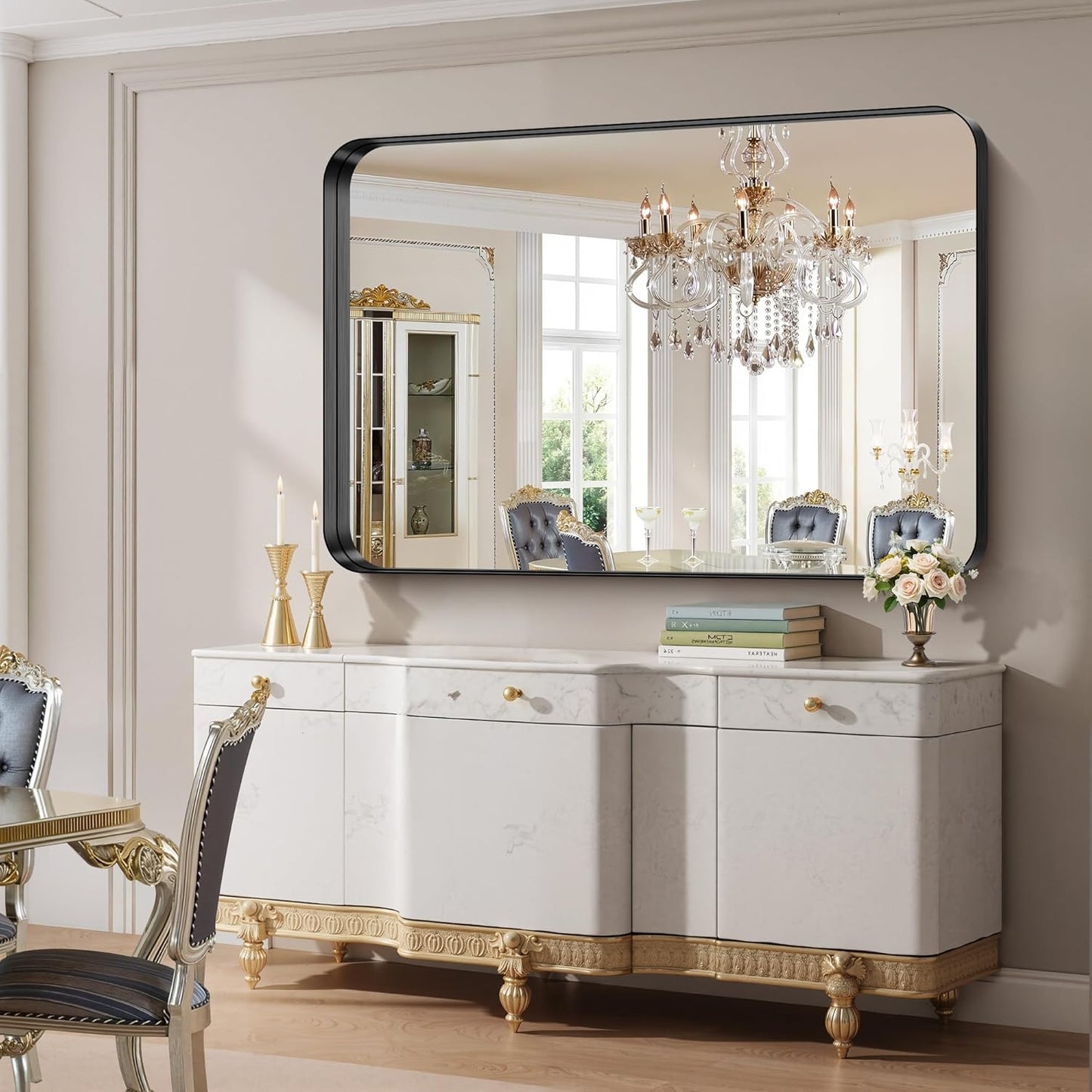 FORBATH 60x40 Inch Large Bathroom Mirror for Double Sinks, Brushed Black Deep Frame Wall Mirror with Rounded Corners, Anti-Rust Tempered Glass for Modern Farmhouse Vanity (Horizontal/Vertical)