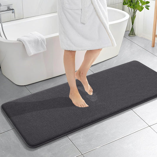 OLANLY Thick Memory Foam Bath Mat Rug 59x20, Extra Soft Absorbent Bathroom Rug, Quick Dry Bath Mats, Non-Slip, Machine Washable Carpet for Bathroom, Tub and Shower, Home Decor Accessories, Dark Grey