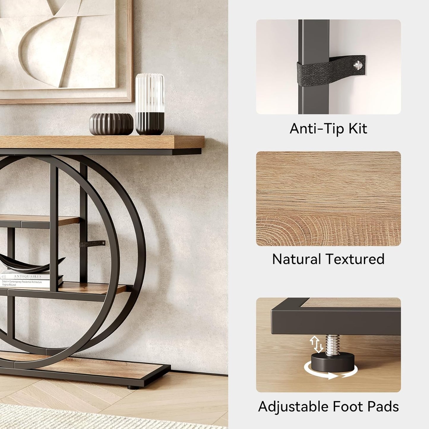 LITTLE TREE Console Table, 4-Tier Entryway Table Behind Couch Table, 41.3-Inch Farmhouse Sofa Table for Living Room, Foyer Hallway Table for Entrance, Walnut and Black