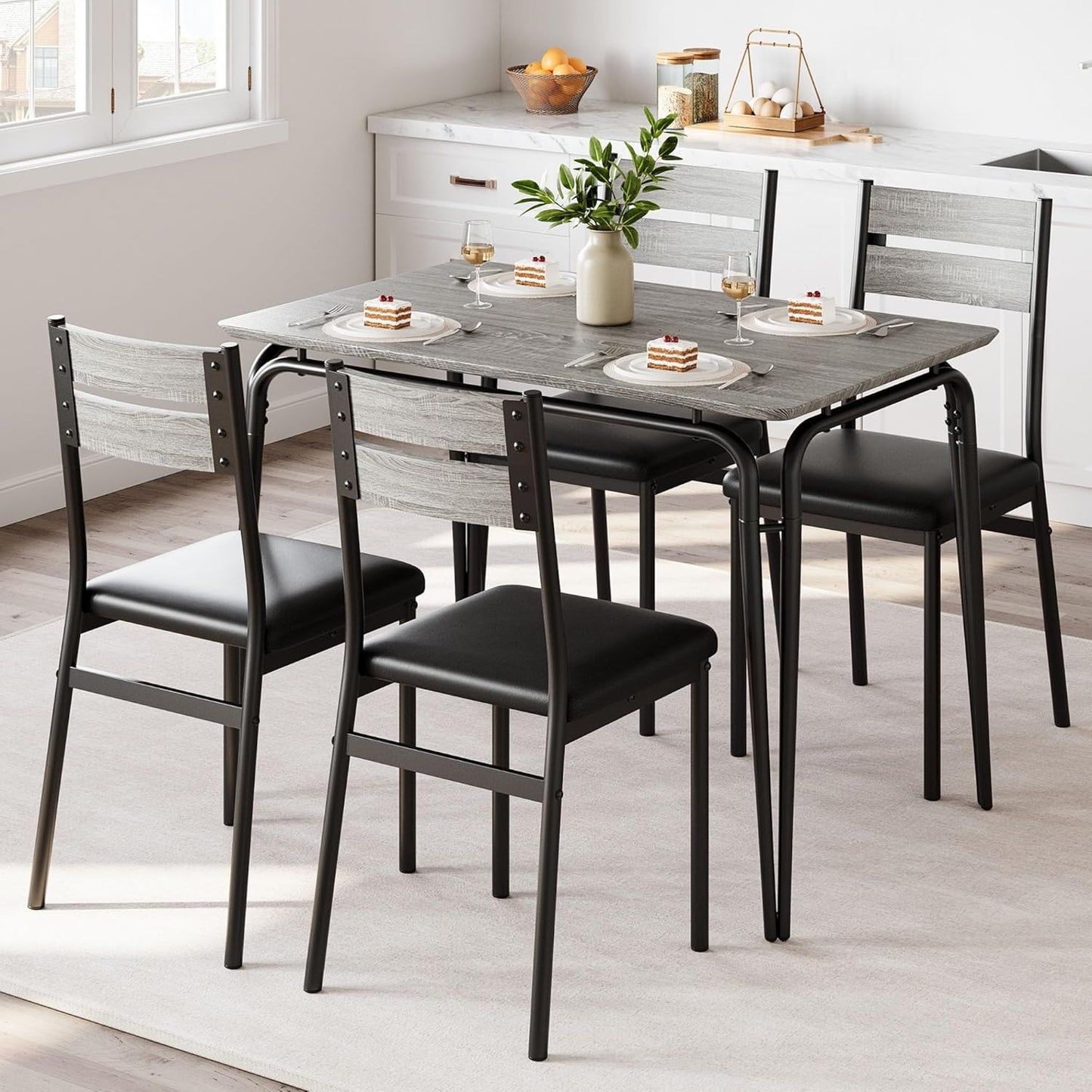 Dining Table for 4, Small Table and Chairs Set of 4, Square Dinette Set for 4, 5 Piece Kitchen & Dining Room Sets for Small Space (Oak, Table with 4 Upholstered Chairs)