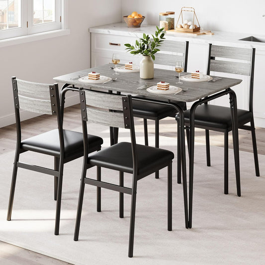 Dining Table for 4, Small Table and Chairs Set of 4, Square Dinette Set for 4, 5 Piece Kitchen & Dining Room Sets for Small Space (Oak, Table with 4 Upholstered Chairs)