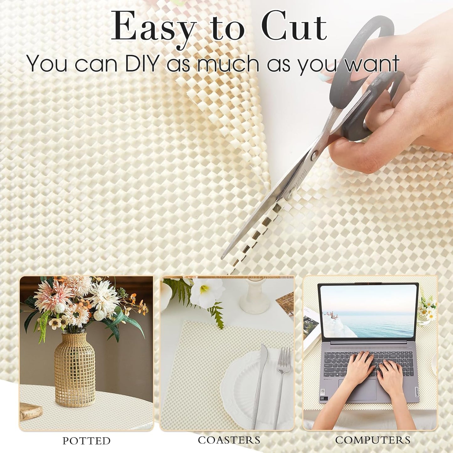 Beautysaid Shelf and Drawer Liner for Kitchen Cabinet, Non Adhesive Non Slip Shelf Paper Thickened for Dresser Pantry Shelve Bathroom Protector Liner Breathable Mat(Cream White Weave,12 in x 20FT)