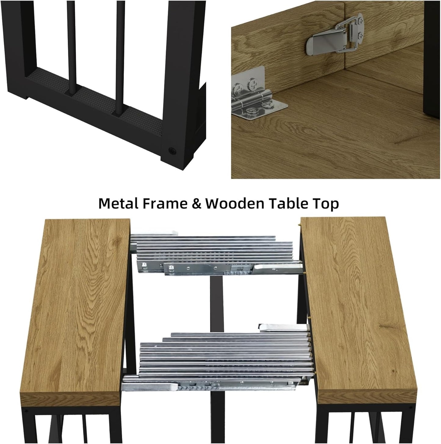 KEIKI 23.62" - 118" L Extendable Foldable Dining Room Table for 2-10 People, Wood Modern Rustic Rectangle Expandable Kitchen Living Meeting Room Furniture, 5 Tabletop Length Options