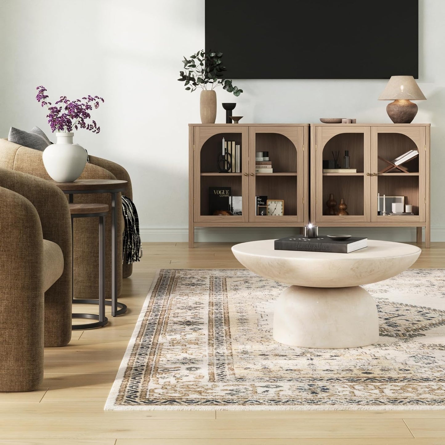 Nathan James Mason Modern Farmhouse TV Stand, Free Standing Accent Sideboard Buffet, Cabinet with Glass Doors and Adjustable Shelf, Clear Glass/Raw Oak Set of 2