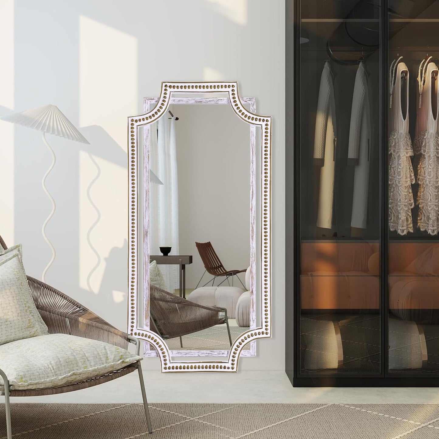 24" X 47" Wooden Farmhouse Large Wall Mirror, Rustic Art Decorative Full Length Mirrors for Living Room, Bedroom, Bathroom, Entryway - Hang Horizontally or Vertically