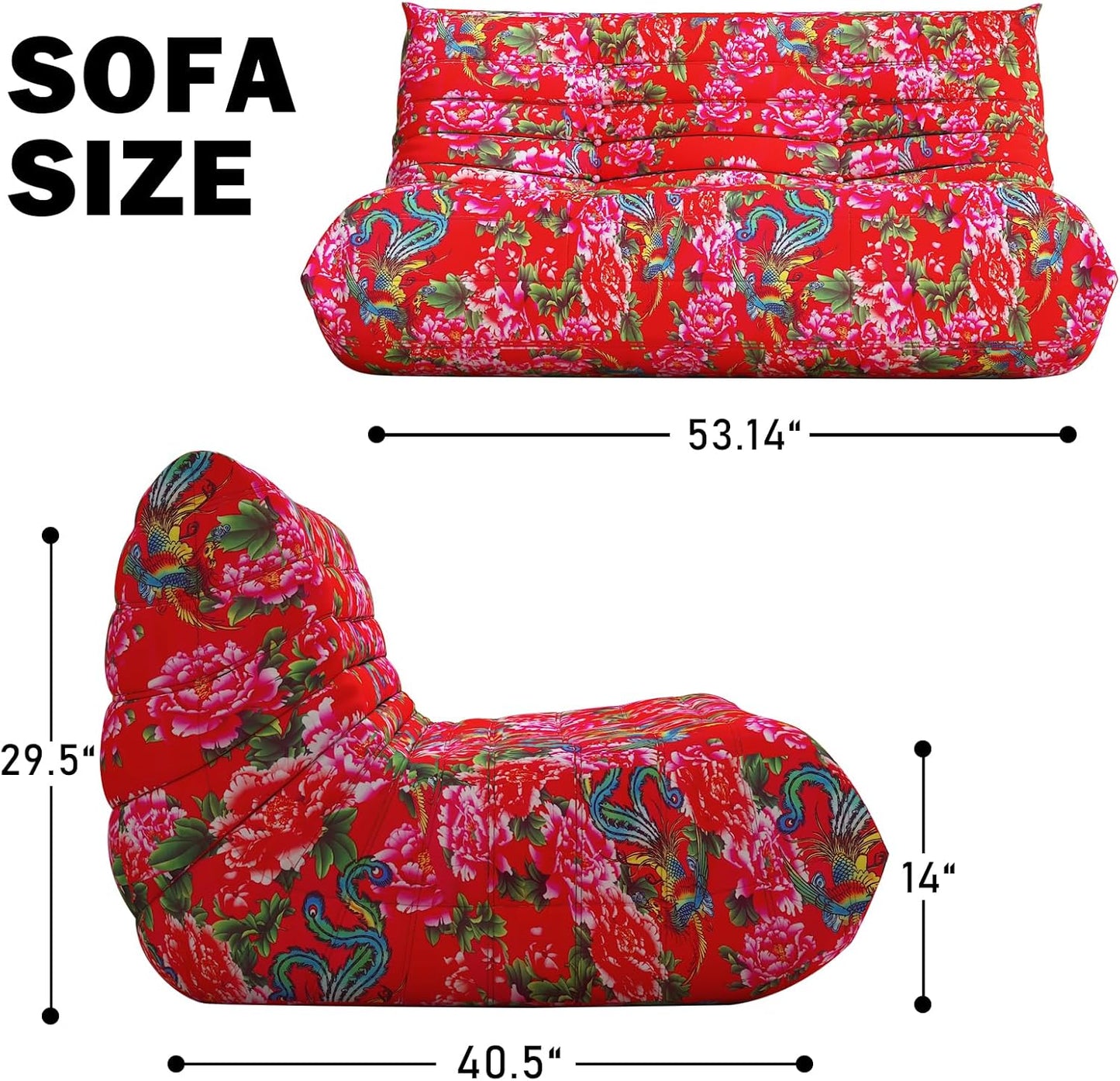 Bean Bag Chair, Loveseat Fireside Chair Bean Bag Sofa Large Bean Bag Chair for Adults, 2 Seater Bean Bag Chairs for Teens with High Density Comfortable Foam, Bean Bag for Living Room, Bedroom (Flower)