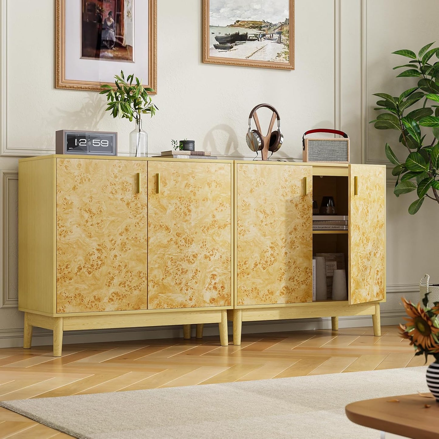 Buffet Cabinet with Storage,Accent Cabinet with 2 Decor Doors,Sideboard Buffet with Solid Wood Feet, for Hallway, Entryway, Living Room