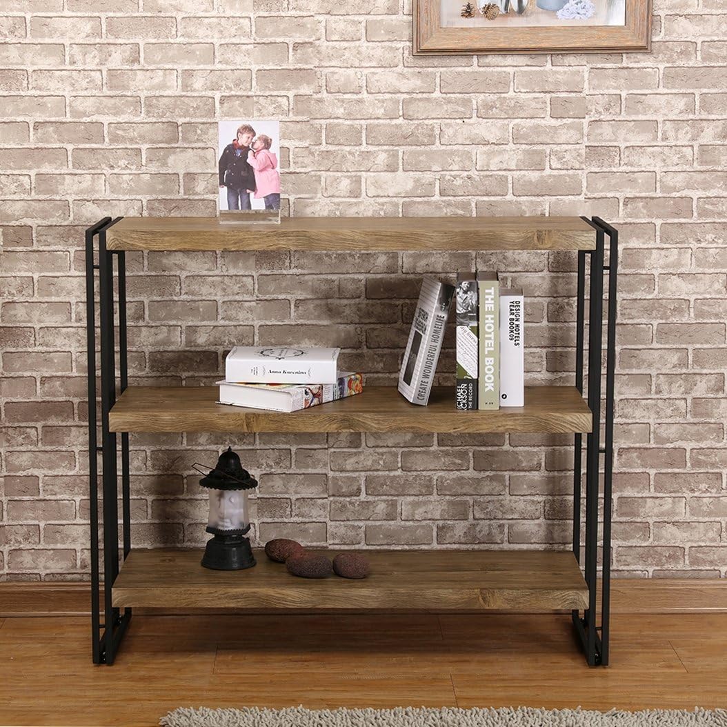 3 Tier Bookshelf Rustic Industrial Bookcase with Modern Open Wood Shelves, Sonoma Oak