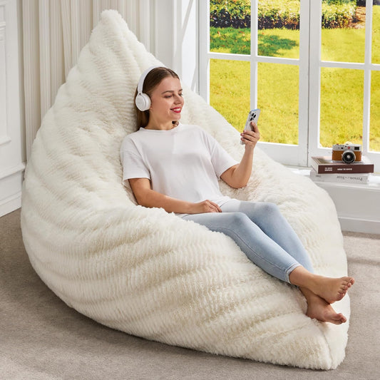 Hobestluk 3 in 1 Bean Bag Chair Giant Bean Bag Chairs for Adults with Ripple Cover Convertible Bean Bag Floor Cushion with Machine Washable Cover for Living Room (Ripple White)