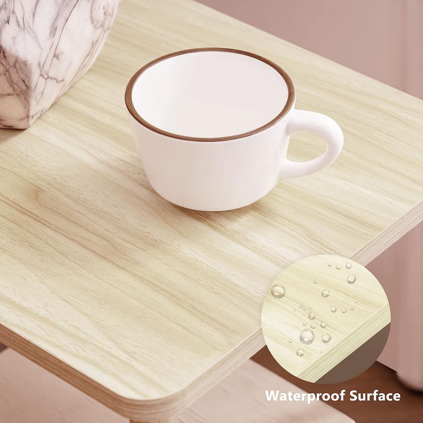 Apicizon 2 Tier End Table, Small Side Table with Solid Wood Legs, Boho Bedside Table with Storage Shelf, Nightstand for Small Spaces, Bedroom, Living Room, Entryway, Easy Assembly, Light Natural