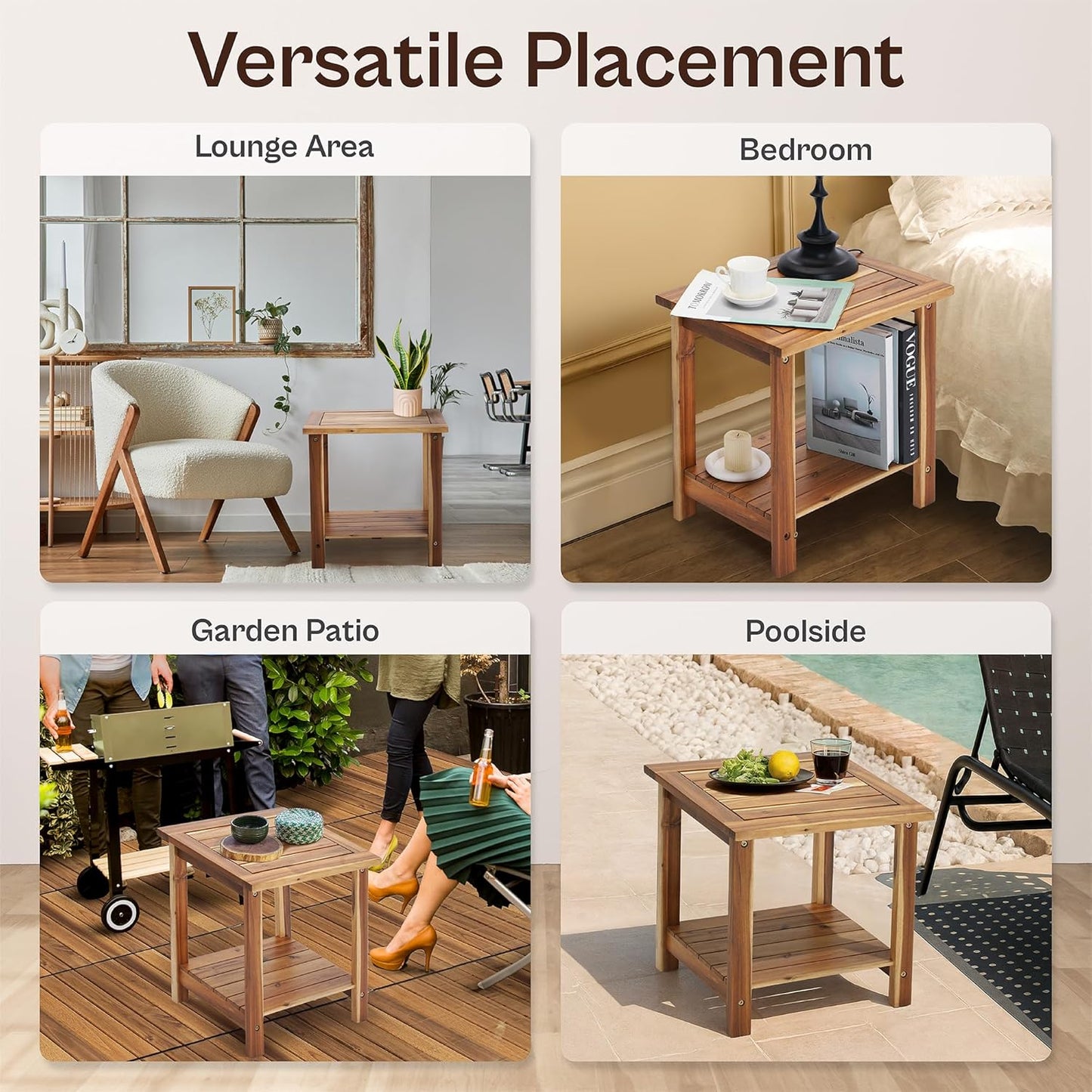 Adirondack Side Table – Weather-Resistant Rectangular End Table for Patio, Garden, Lawn, or Living Room | Indoor & Outdoor Wood Side Table, Rustic Style (Natural)