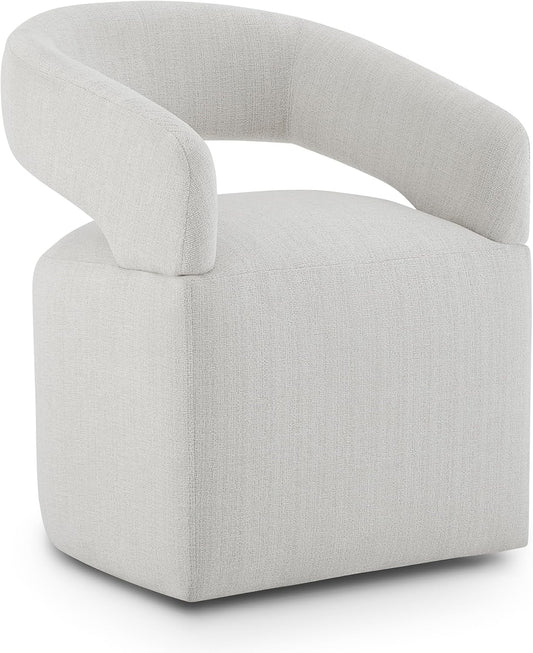 Upholstered Dining Chairs with Removable Casters Barrel Side Armchair with Rollers for Diningroom Bedroom Livingroom Reading Room, Linen, 1PCS