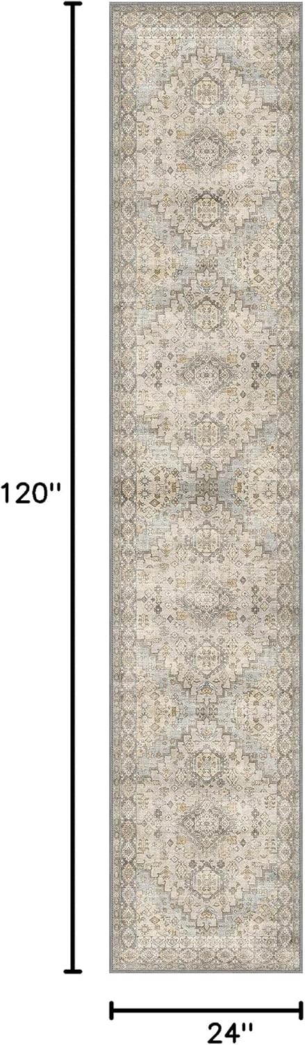GENIMO Runner Rug 2x10 Machine Washable Non Slip Vintage Hallway Runner Rug, Low Pile Lightweight Rugs for Indoor Entryway, Hallway, Kitchen and Corridor, Antique Taupe