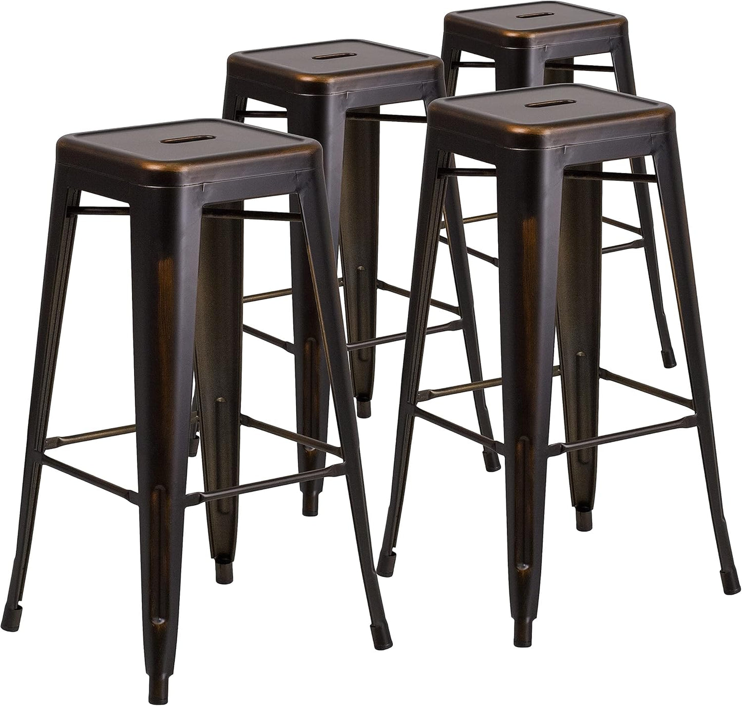 Flash Furniture Kai Commercial Grade 4 Pack 30" High Backless Distressed Copper Metal Indoor-Outdoor Barstool
