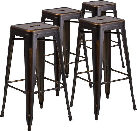 Flash Furniture Kai Commercial Grade 4 Pack 30" High Backless Distressed Copper Metal Indoor-Outdoor Barstool