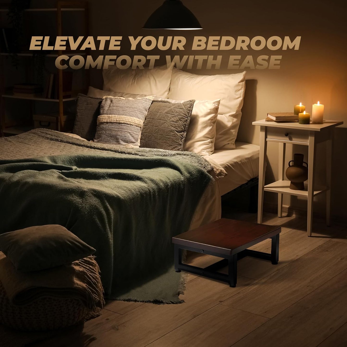 Wooden Step Stool – Heavy Duty One Step Stool for Adults, Supports Up to 500 lbs – Sturdy Wood and Steel Frame with Non-Slip Feet – Safe & Durable for Kitchen, Bathroom, Bedroom & More