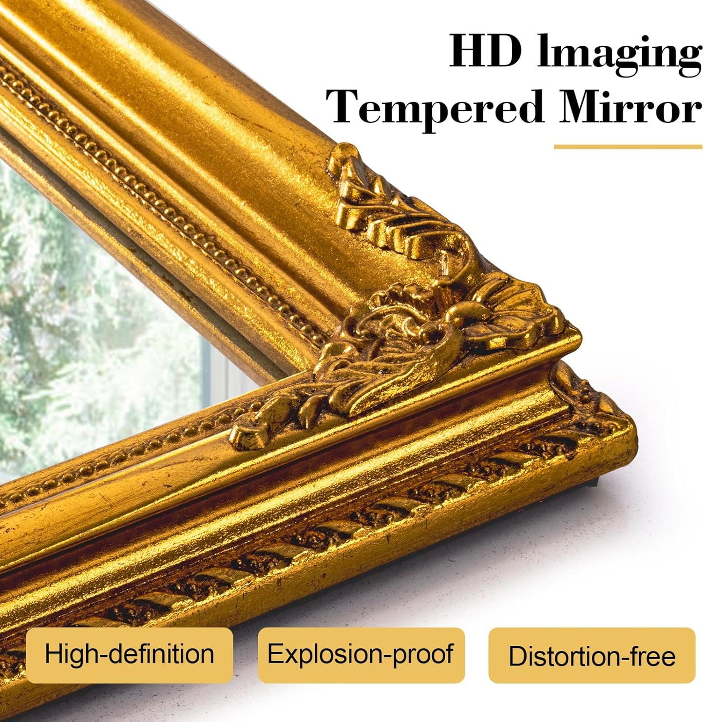 39" x 27" Large Vintage Mirror Wall Decor, Gold Ornate Decorative Wall Mirror with Elegant Victorian Wood Frame for Living Room Fireplace, Dining Room, Bathroom