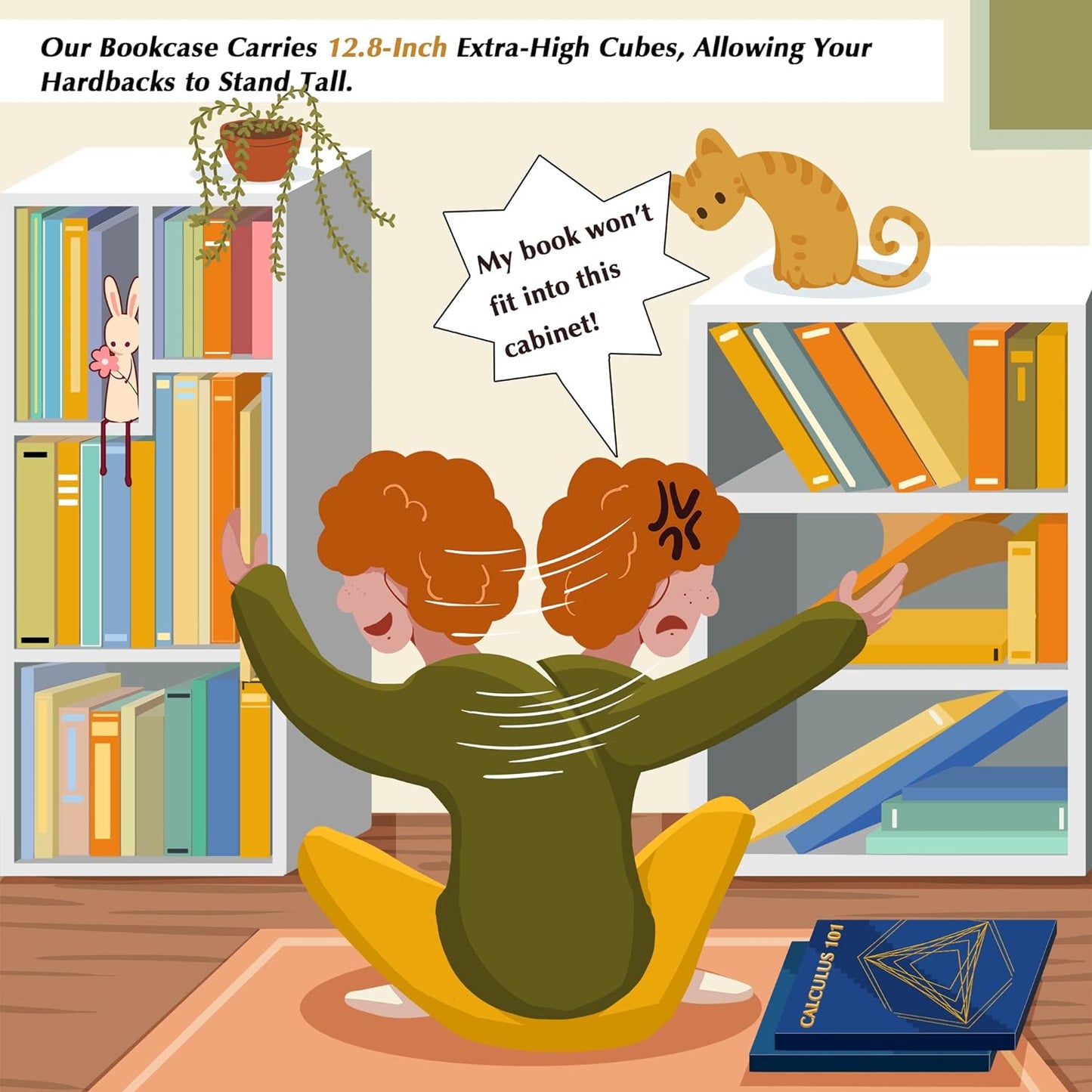 VECELO 3-Tier Small Bookcase, 4 Cube Bookshelf with Height Difference Shelves for Most Books, Modern Floor Standing Unit, Each Shelf Hold Up to 66 LBS for Living Room Bedroom, Vintage Black