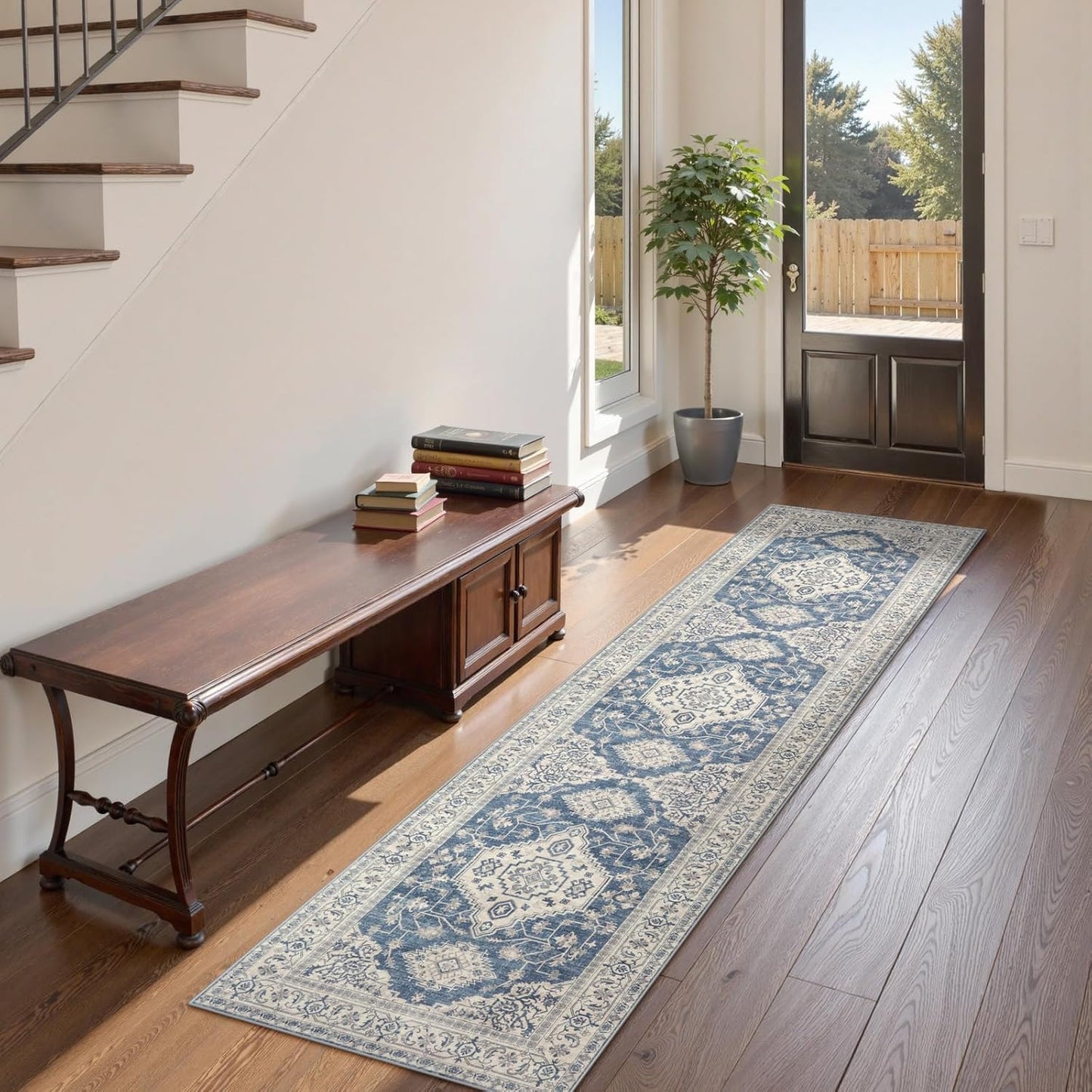 Lahome Oriental Hallway Runner Rug, 2.5x10 Washable Runner Ultra-Thin Hallway Rug for Bedroom Entryway, Soft Long Carpet for Kitchen Bathroom ‎Laundry Room, Blue