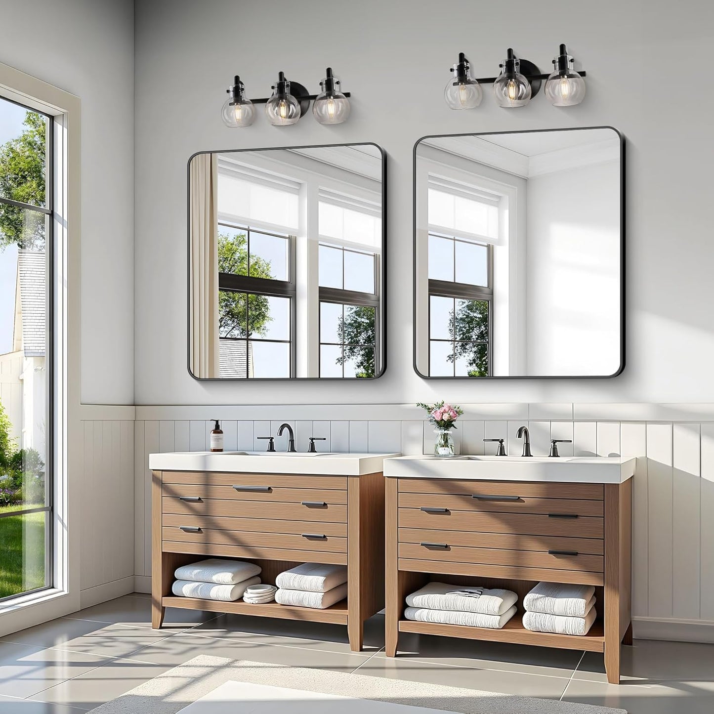 KOCUUY Black Rectangle Mirror, 36"x40" Vanity Mirror for Over Sink, Large Metal Framed Mirror with Rounded Corner for Bathroom Living Room Bedroom Dining Room, Hang Horizontal/Vertical