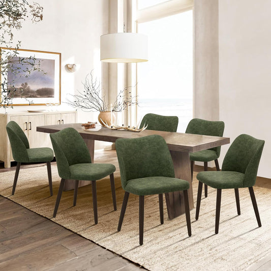 COLAMY Upholstered Dining Chairs Set of 6, Modern PU Leather Dining Room Kitchen Side Chair with Padded Seat and Wood Legs Restaurant/Cafe, Green