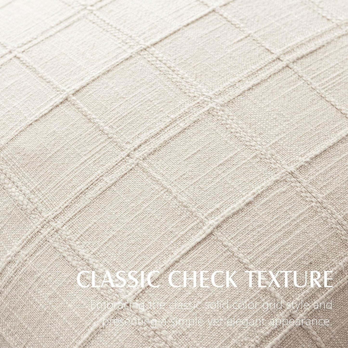 Foindtower Set of 2 Decorative Linen Check Throw Pillow Covers Neutral Farmhouse Vintage Cushion Covers Modern Boho Home Decor For Sofa Chair Couch Bedroom Living Room Outdoor,26×26 Inch,Natural Beige