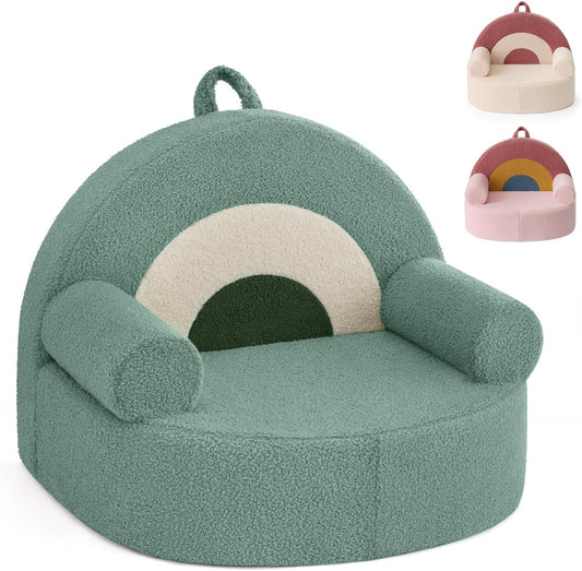 Blissful Diary Toddler Chair Comfy, Foam Kids Chair with Soft Teddy Plush, Toddler Reading Chair with Cute Arclet Designs- Sage Green