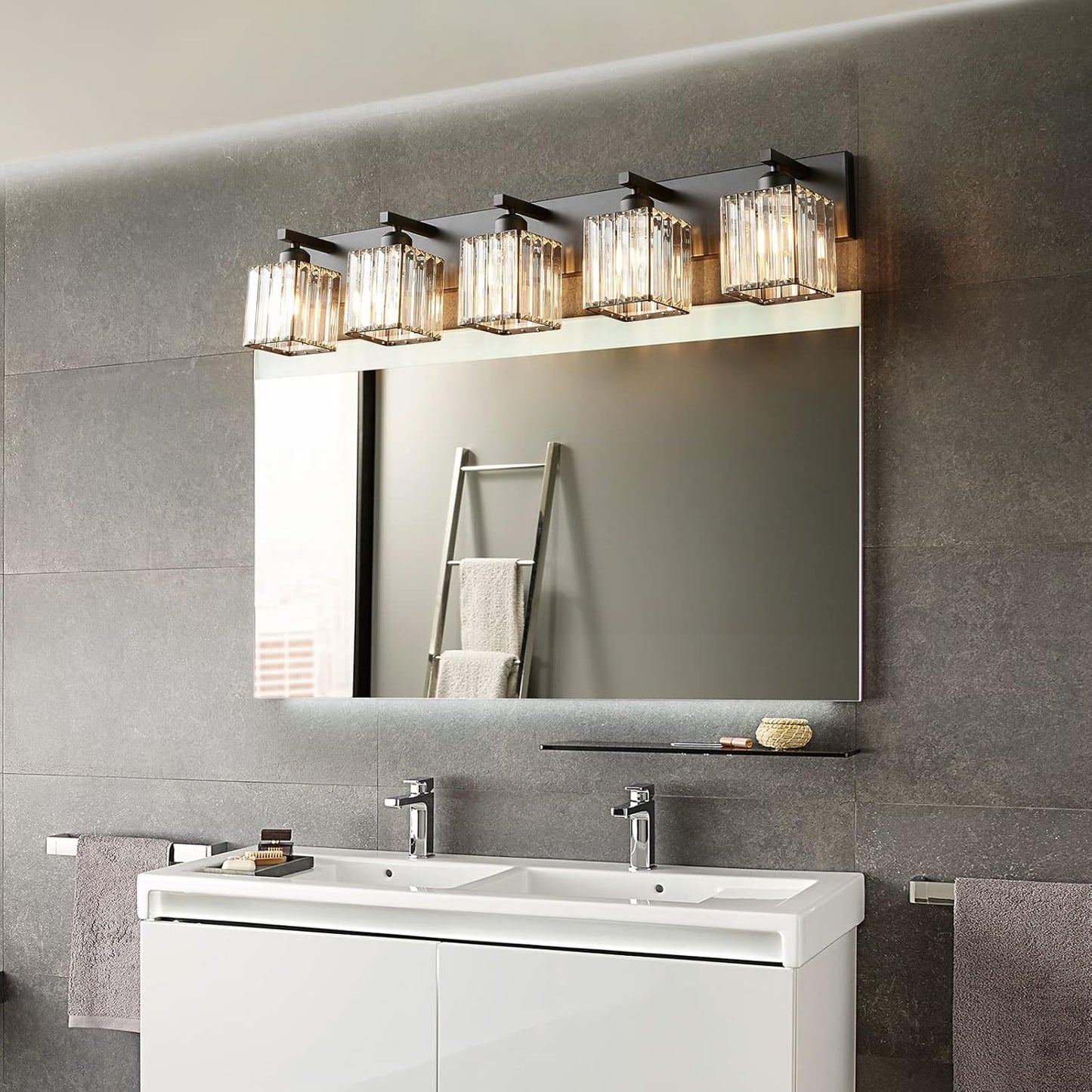 Modern Black Crystal Bathroom Vanity Light - 5-Lights Wall Light Fixtures