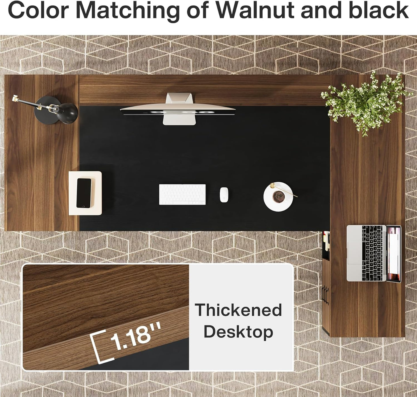 Tribesigns 78" L-Shaped Executive Desk, Large Modern Office Desk with Drawers and File Cabinet, Business Furniture with Storage Shelves, Big Computer Desk for Home Office (Light Walnut + Black)