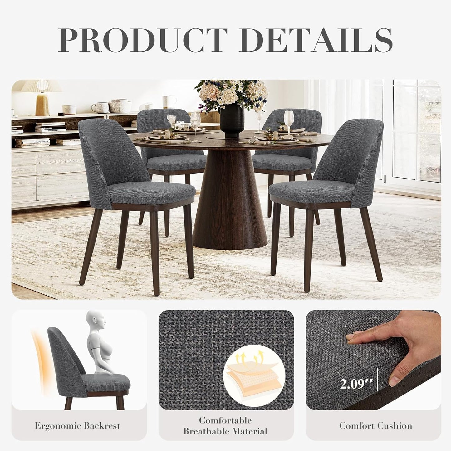 COLAMY Upholstered Dining Chairs Set of 4, Modern Kitchen Chairs with Back, Leather Side Dining Room Chairs with Wood Legs for Kitchen Dining Room Restaurant,Light Grey