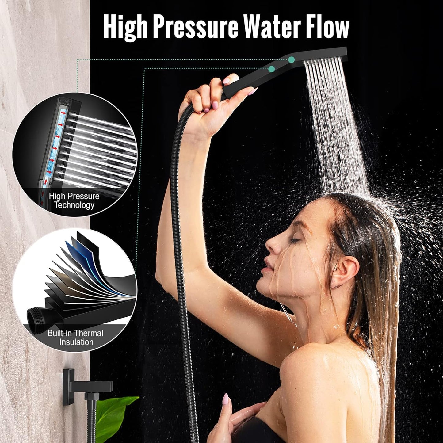 SR SUN RISE Shower Faucet - 8 Inch Shower System with Rain Shower Head and Handheld Spray - Shower Faucet Trim Repair Kits with Diverter Valve - All Metal Shower Set - Matte Black